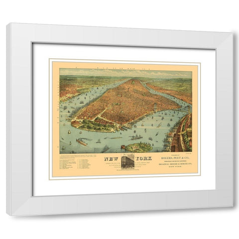 New York - Ives 1879  White Modern Wood Framed Art Print with Double Matting by Ives