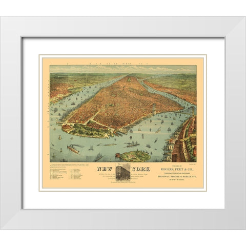 New York - Ives 1879  White Modern Wood Framed Art Print with Double Matting by Ives