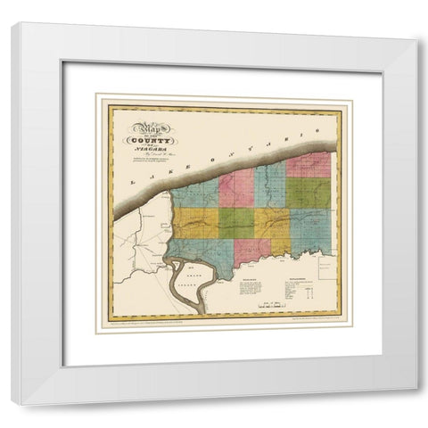 Niagara New York - Burr 1829 White Modern Wood Framed Art Print with Double Matting by Burr