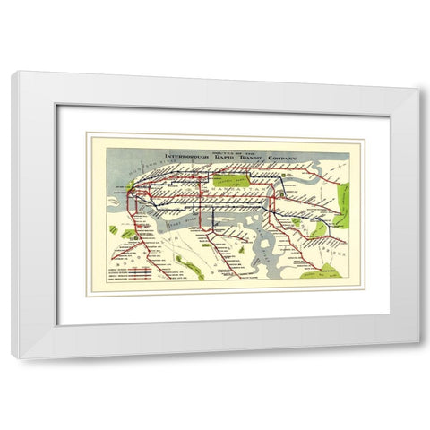 New York City IRT Routes - 1924 White Modern Wood Framed Art Print with Double Matting by Unknown