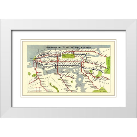 New York City IRT Routes - 1924 White Modern Wood Framed Art Print with Double Matting by Unknown