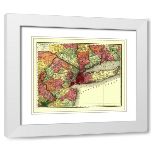 New York City Railroads - Rand McNally 1908 White Modern Wood Framed Art Print with Double Matting by Rand McNally