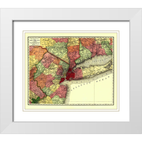 New York City Railroads - Rand McNally 1908 White Modern Wood Framed Art Print with Double Matting by Rand McNally