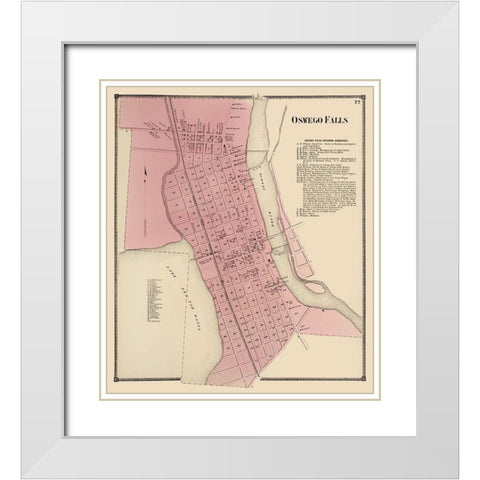 Oswego Falls New York Landowner - Stone 1867 White Modern Wood Framed Art Print with Double Matting by Stone