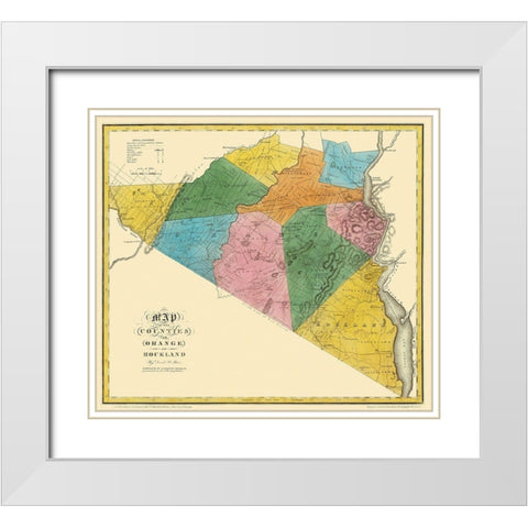 Orange  Rockland New York Landowner - Burr 1779 White Modern Wood Framed Art Print with Double Matting by Burr