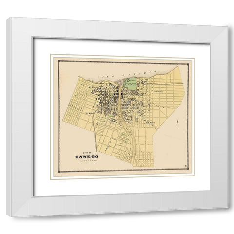 Oswego New York Plat - Stone 1866 White Modern Wood Framed Art Print with Double Matting by Stone