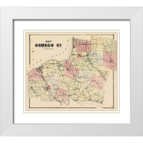 Oswego New York - Burr 1866 White Modern Wood Framed Art Print with Double Matting by Burr