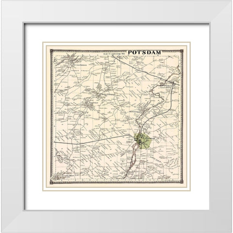 Potsdam New York Landowner - Stone 1865 White Modern Wood Framed Art Print with Double Matting by Stone