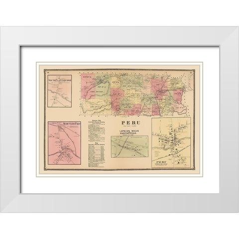 Peru New York Landowner - Beers 1869 White Modern Wood Framed Art Print with Double Matting by Beers
