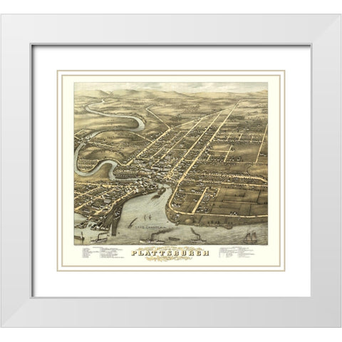 Plattsburgh New York - Stoner 1877  White Modern Wood Framed Art Print with Double Matting by Stoner