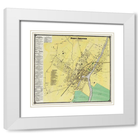 Port Chester New York Landowner - Beers 1868 White Modern Wood Framed Art Print with Double Matting by Beers