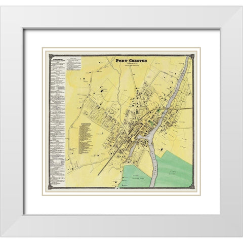 Port Chester New York Landowner - Beers 1868 White Modern Wood Framed Art Print with Double Matting by Beers