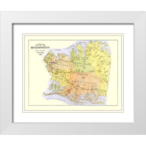 Queens New York - Burr 1891 White Modern Wood Framed Art Print with Double Matting by Burr