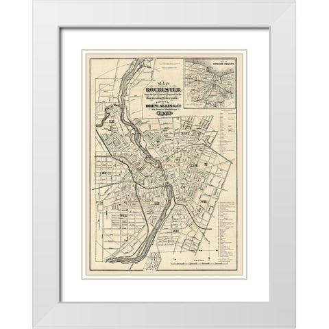Rochester New York - Allis 1872  White Modern Wood Framed Art Print with Double Matting by Allis