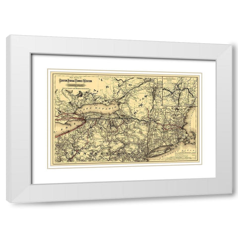 Boston, Hoosac Tunnel and Western Railway 1881 White Modern Wood Framed Art Print with Double Matting by Colton
