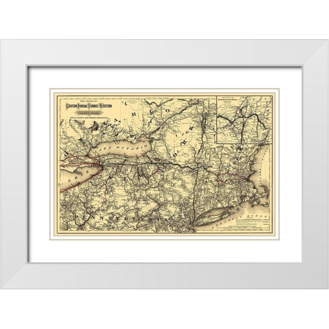 Boston, Hoosac Tunnel and Western Railway 1881 White Modern Wood Framed Art Print with Double Matting by Colton