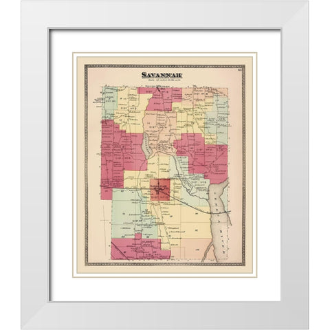 Savannah New York Landowner - Beers 1874 White Modern Wood Framed Art Print with Double Matting by Beers