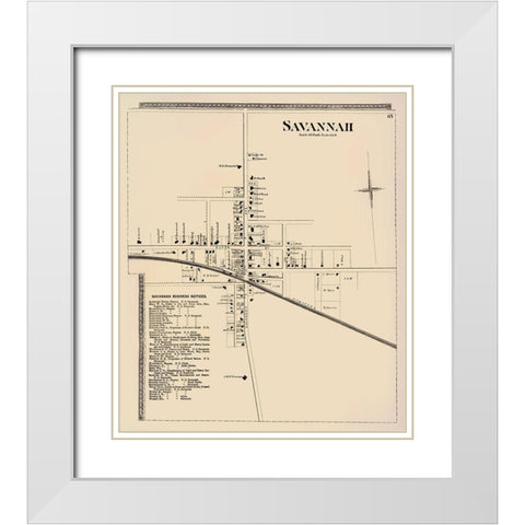 Savannah City New York Landowner - Beers 1874 White Modern Wood Framed Art Print with Double Matting by Beers