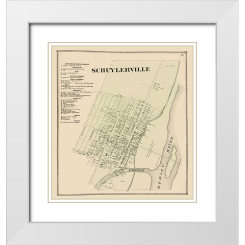 Schuylerville New York Landowner - Stone 1866 White Modern Wood Framed Art Print with Double Matting by Stone
