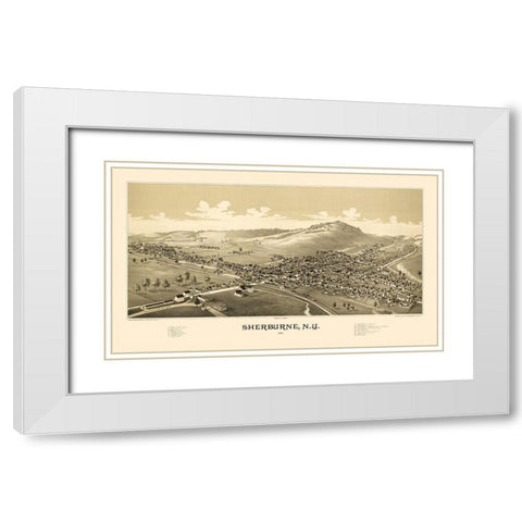 Sherburne New York - Burleigh 1887  White Modern Wood Framed Art Print with Double Matting by Burleigh