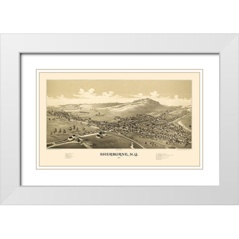 Sherburne New York - Burleigh 1887  White Modern Wood Framed Art Print with Double Matting by Burleigh