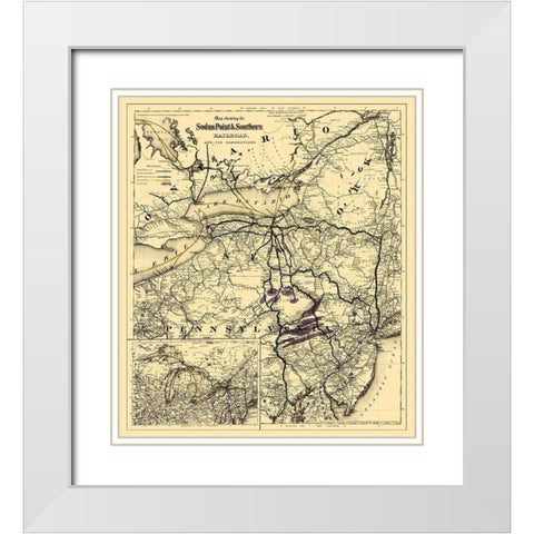 Sodus Point and Southern Railroad - Colton 1872 White Modern Wood Framed Art Print with Double Matting by Colton