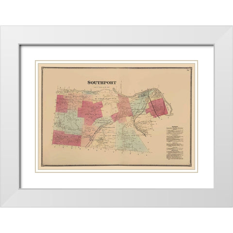 Southport New York - Beers 1869 White Modern Wood Framed Art Print with Double Matting by Beers