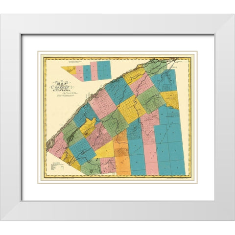 St. Lawrence New York - Burr 1829 White Modern Wood Framed Art Print with Double Matting by Burr