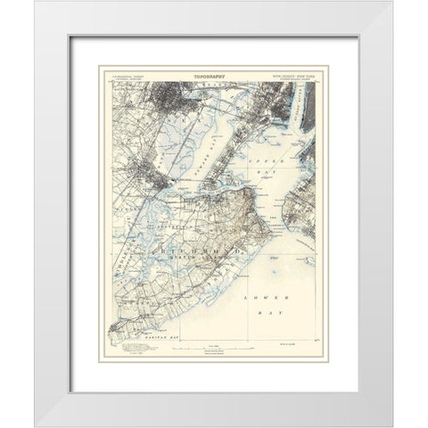 Staten Island New York New Jersey Sheet White Modern Wood Framed Art Print with Double Matting by USGS