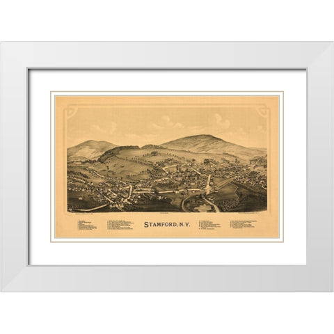 Stamford New York - Burleigh 1890  White Modern Wood Framed Art Print with Double Matting by Burleigh