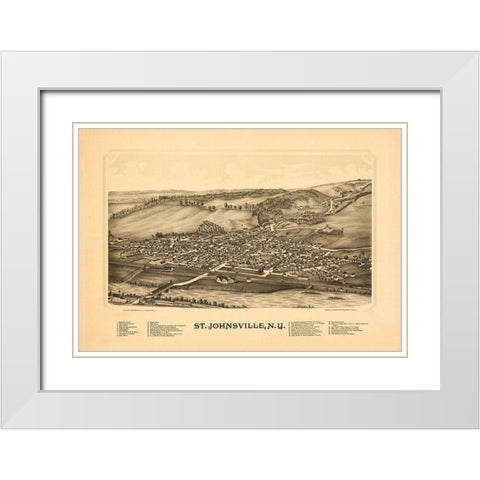Saint Johnsonville New York - Burleigh 1890  White Modern Wood Framed Art Print with Double Matting by Burleigh