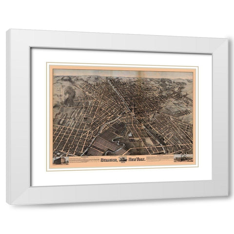 Syracuse New York - Bailey 1874  White Modern Wood Framed Art Print with Double Matting by Bailey