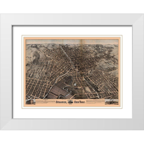 Syracuse New York - Bailey 1874  White Modern Wood Framed Art Print with Double Matting by Bailey
