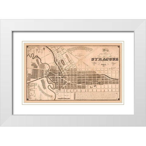 Syracuse New York - Clarke 1834  White Modern Wood Framed Art Print with Double Matting by Clarke
