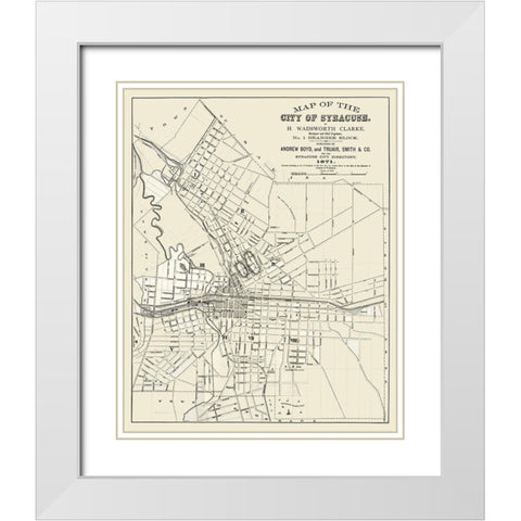 Syracuse New York - Clarke 1871  White Modern Wood Framed Art Print with Double Matting by Clarke