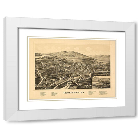 Ticonderoga New York - Burleigh 1891  White Modern Wood Framed Art Print with Double Matting by Adkins
