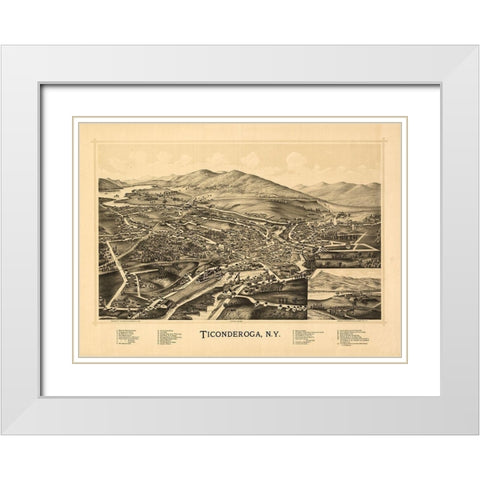Ticonderoga New York - Burleigh 1891  White Modern Wood Framed Art Print with Double Matting by Adkins