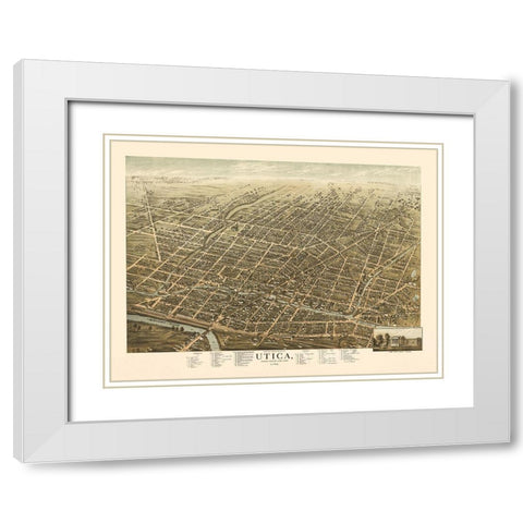 Utica New York - Brosius 1873 White Modern Wood Framed Art Print with Double Matting by Brosius