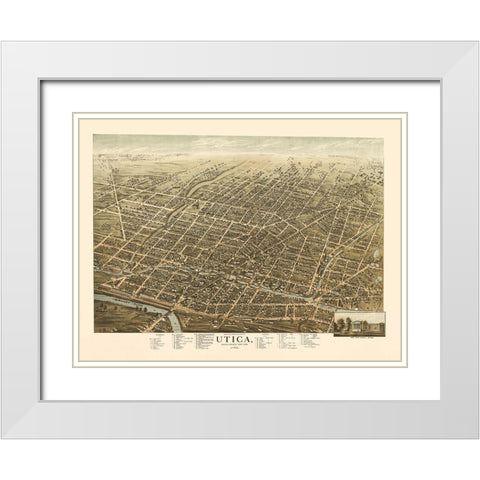 Utica New York - Brosius 1873 White Modern Wood Framed Art Print with Double Matting by Brosius