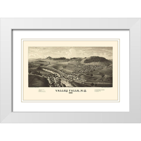 Valley Falls New York - Burleigh 1887  White Modern Wood Framed Art Print with Double Matting by Burleigh