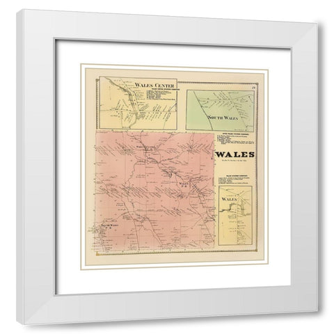 Wales New York Landowner - Stone 1866 White Modern Wood Framed Art Print with Double Matting by Stone