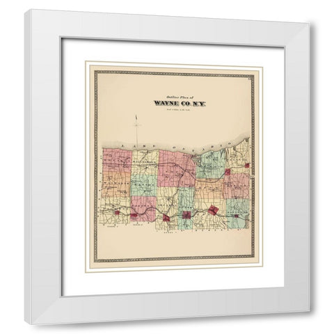 Wayne New York - Beers 1875 White Modern Wood Framed Art Print with Double Matting by Beers