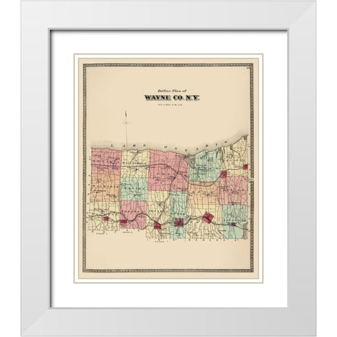Wayne New York - Beers 1875 White Modern Wood Framed Art Print with Double Matting by Beers