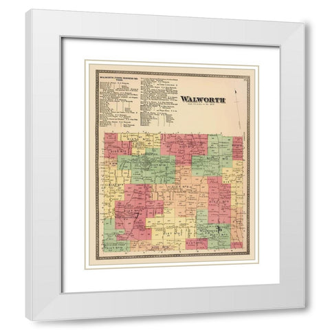 Walworth New York Landowner - Beers 1874 White Modern Wood Framed Art Print with Double Matting by Beers