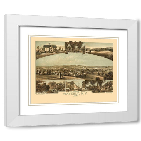 Waverly New York - Moray 1881  White Modern Wood Framed Art Print with Double Matting by Moray