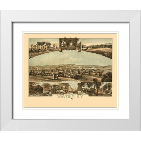 Waverly New York - Moray 1881  White Modern Wood Framed Art Print with Double Matting by Moray