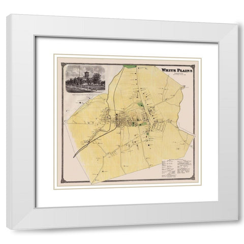White Plains New York Landowner - Bien 1893 White Modern Wood Framed Art Print with Double Matting by Bien