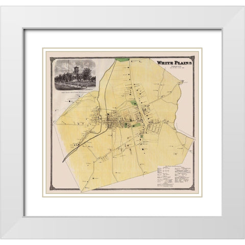 White Plains New York Landowner - Bien 1893 White Modern Wood Framed Art Print with Double Matting by Bien