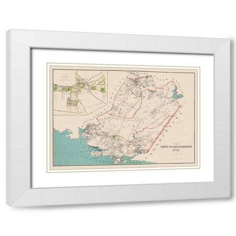 White Plains, Harrison, Rye New York Landowner White Modern Wood Framed Art Print with Double Matting by Bien