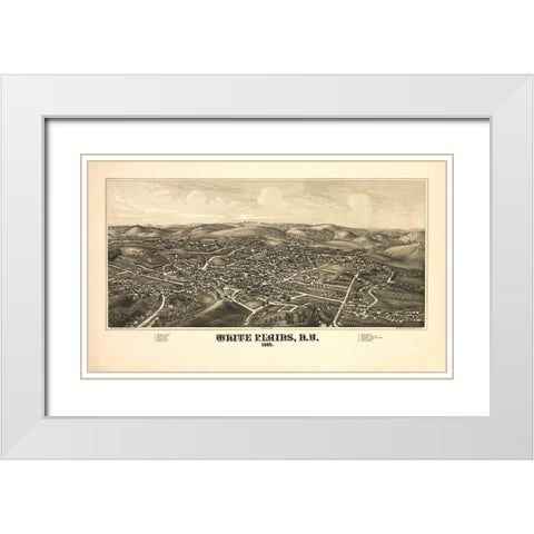 White Plains New York - Burleigh 1887  White Modern Wood Framed Art Print with Double Matting by Burleigh